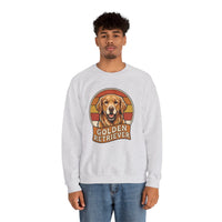 Golden Retriever Retro 70s Sunset Sweatshirt - Heavy Blend Fleece Crewneck - Unisex Ash