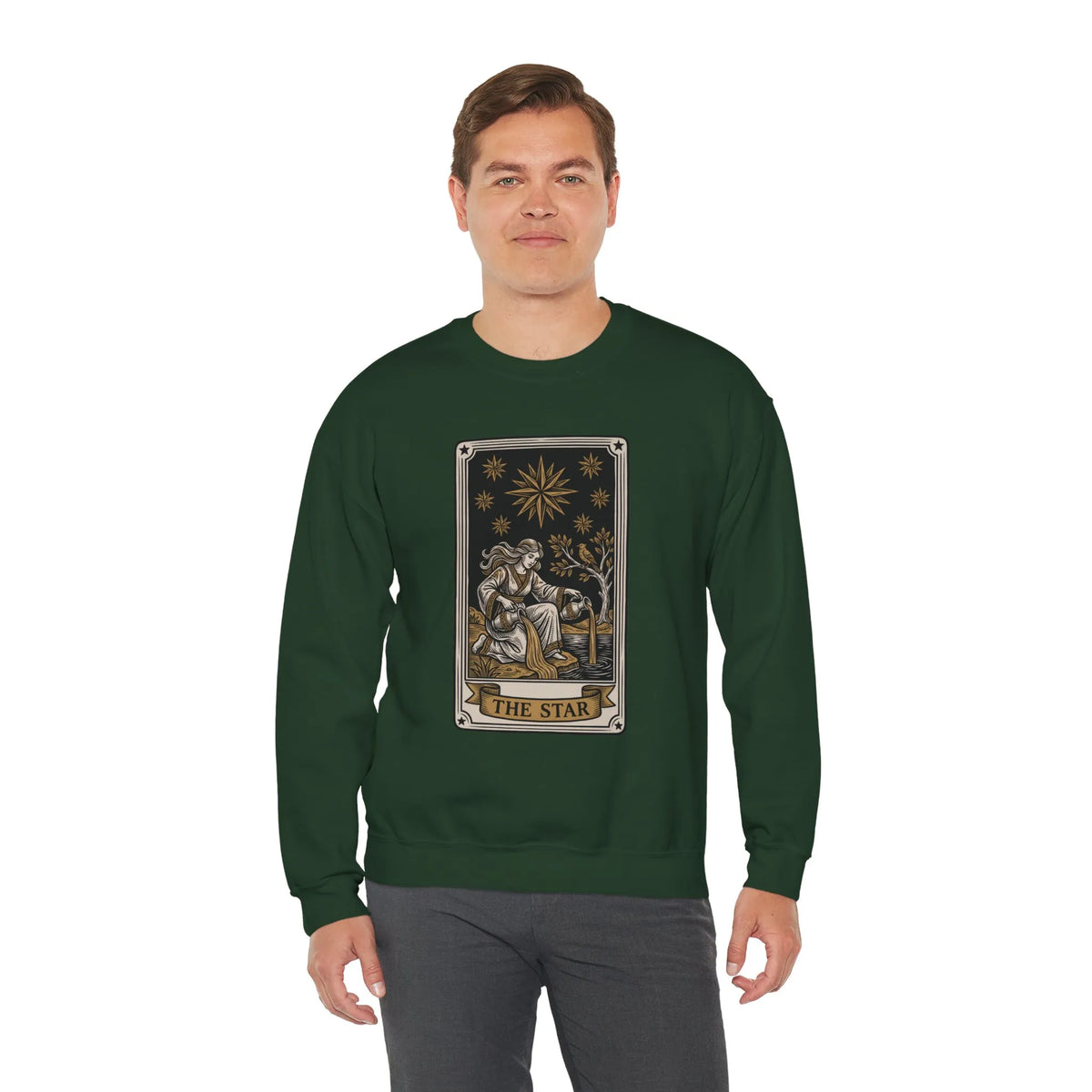 The Star Tarot Card Sweatshirt - 50/50 Cotton Polyester Crewneck - Unisex White