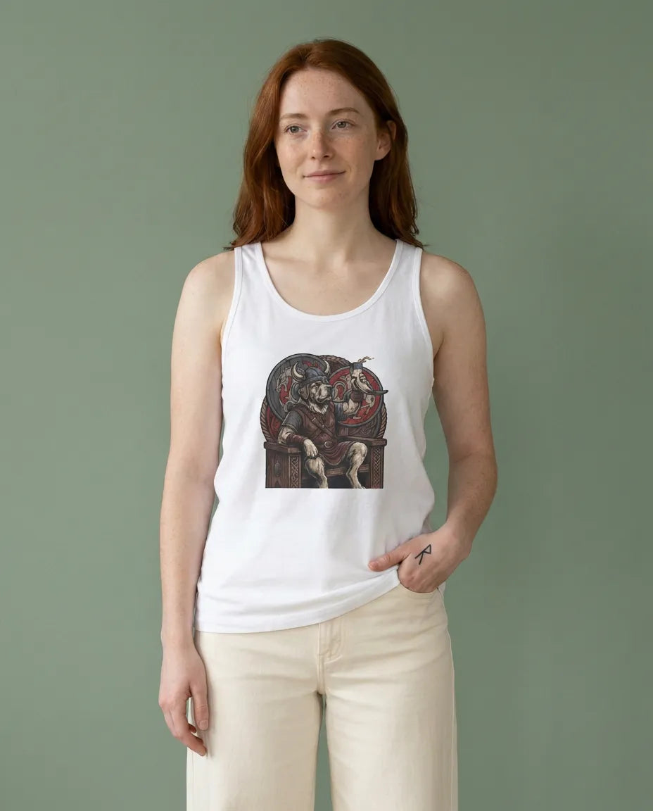 Viking Berserker Dogs Graphic Tank Top - Lightweight Ring-Spun Jersey - Unisex White
