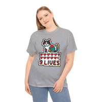 Nine Lives 8-Bit Pixel Gaming Cat T-Shirt - Heavy Cotton Classic Fit - Unisex White