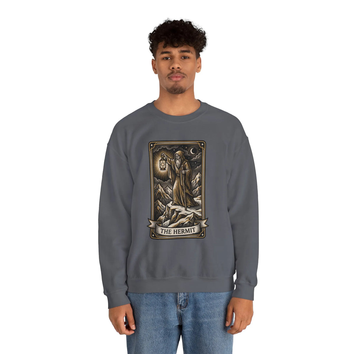 The Hermit Tarot Card Sweatshirt - Heavy Blend Crewneck Fleece - Unisex Off White
