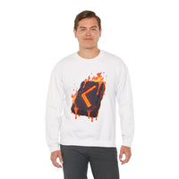 Kenaz Rune Fire Graphic Sweatshirt - Heavy Blend Fleece Crewneck - Unisex White