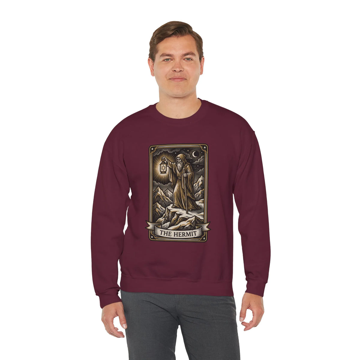 The Hermit Tarot Card Sweatshirt - Heavy Blend Crewneck Fleece - Unisex Off White