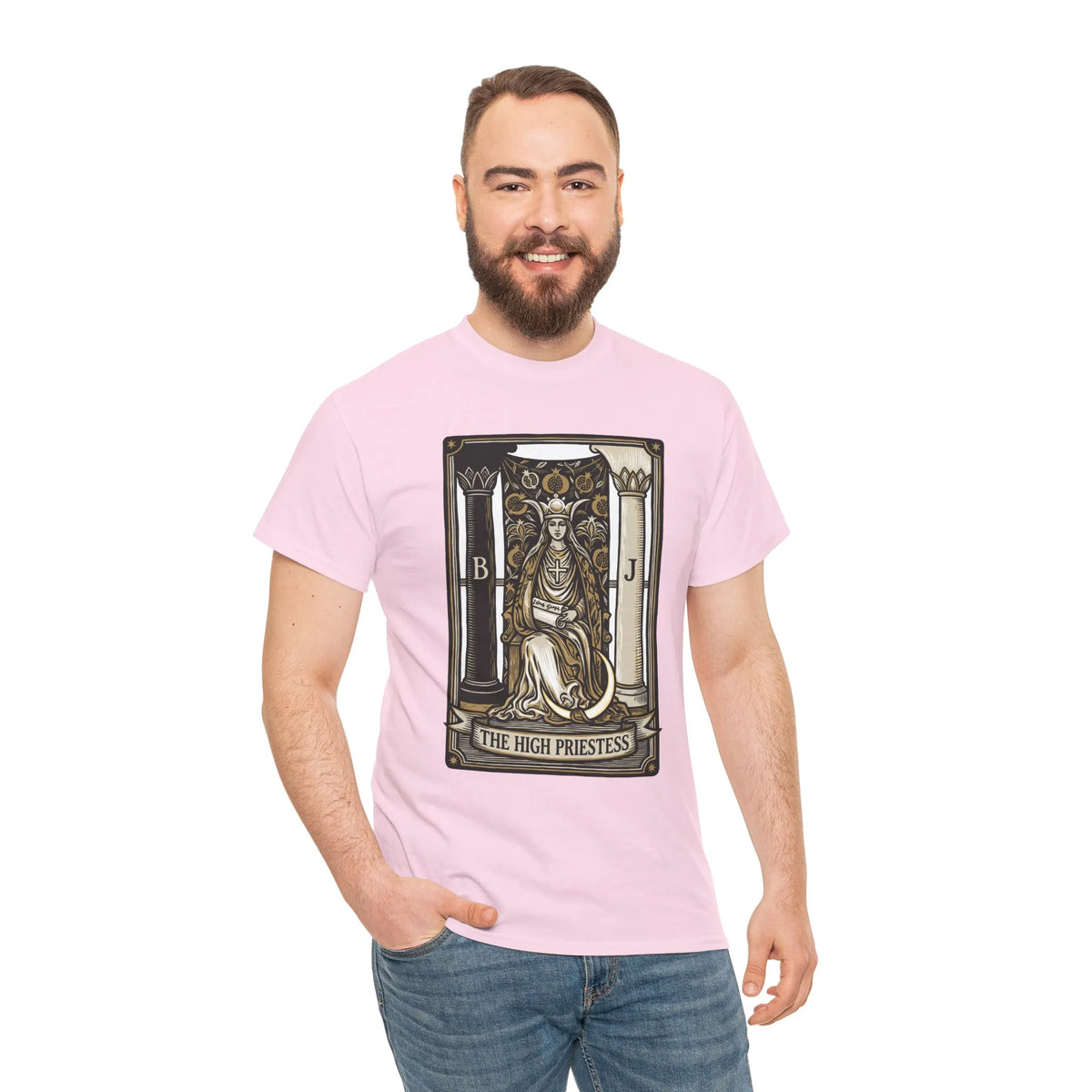 The High Priestess Tarot Card T-Shirt - Heavy Cotton Classic Fit Tee - Unisex White