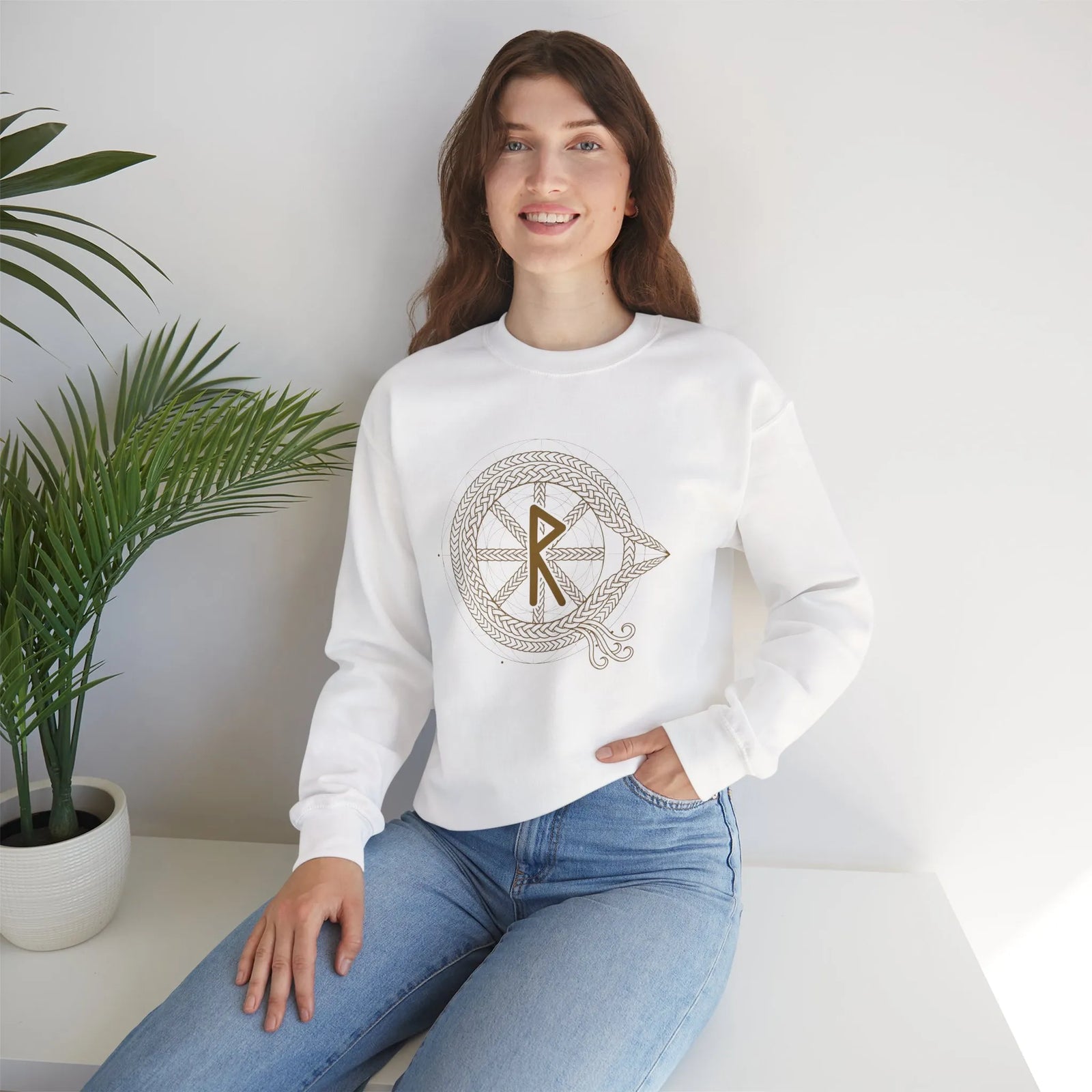 Raido Rune Journey Sweatshirt - Heavy Blend Fleece Crewneck - Unisex White