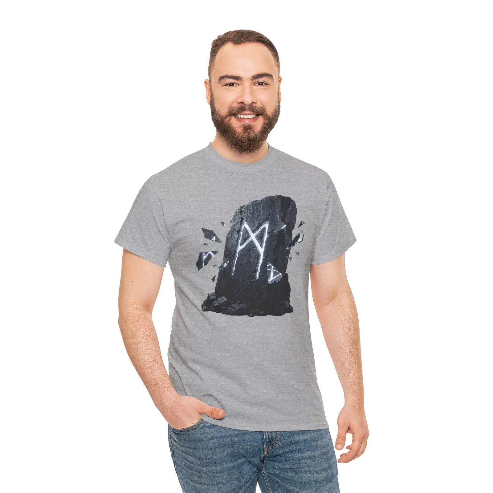 Mannaz Rune Humanity T-Shirt - Heavy Cotton Classic Fit Tee - Unisex White