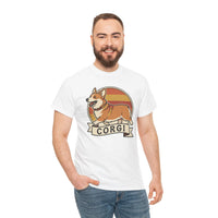 Corgi Retro 70s Sunset T-Shirt - Heavyweight Cotton Classic Fit Tee - Unisex White
