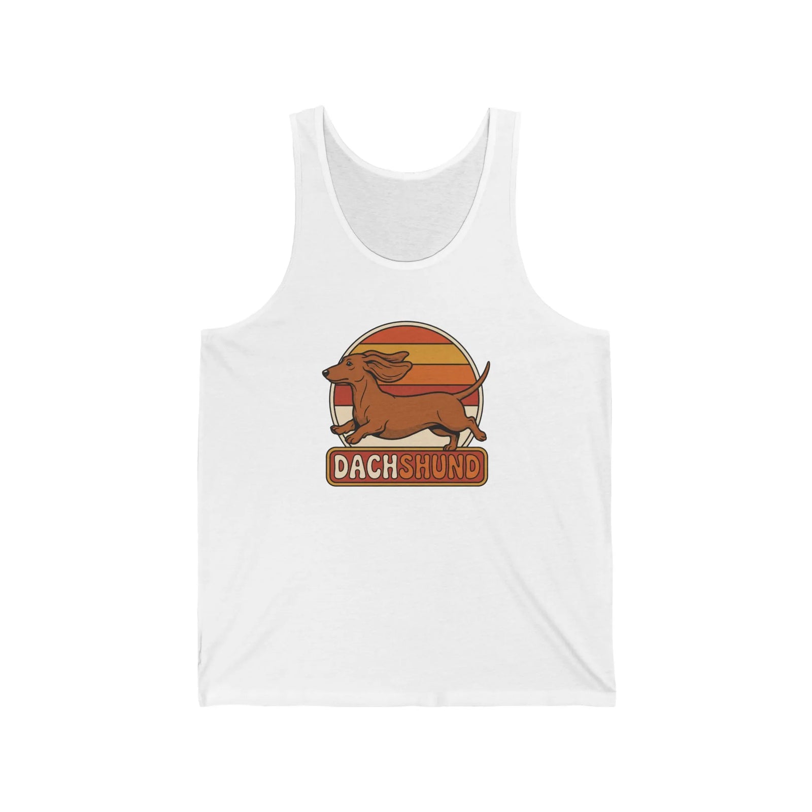 Retro 70s Sunset Dachshund Tank Top - Soft Lightweight Jersey - Unisex White