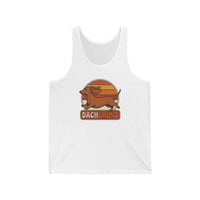 Retro 70s Sunset Dachshund Tank Top - Soft Lightweight Jersey - Unisex White