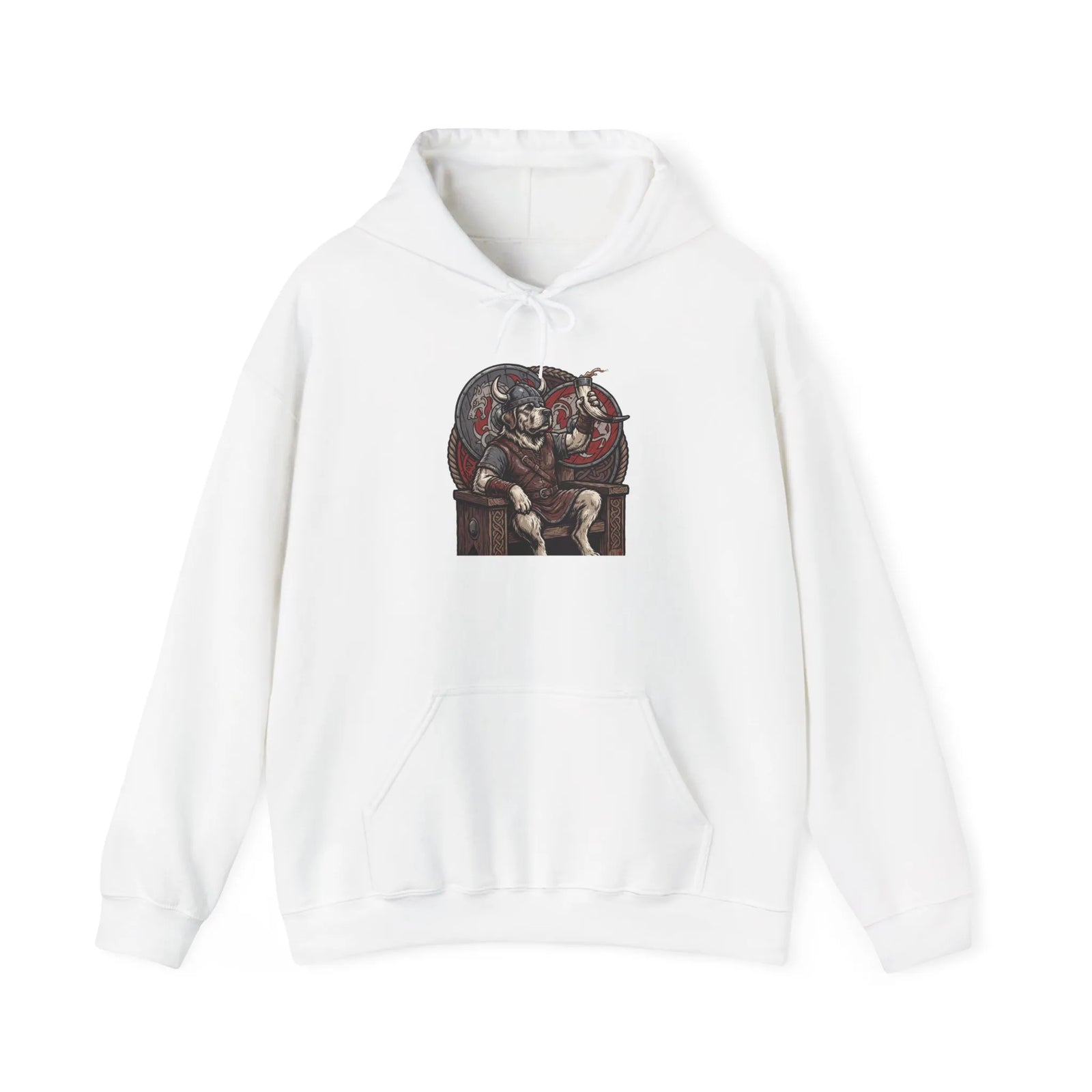 Viking Berserker Dogs Hoodie - Heavy Blend Warm Fleece Pullover - Unisex White