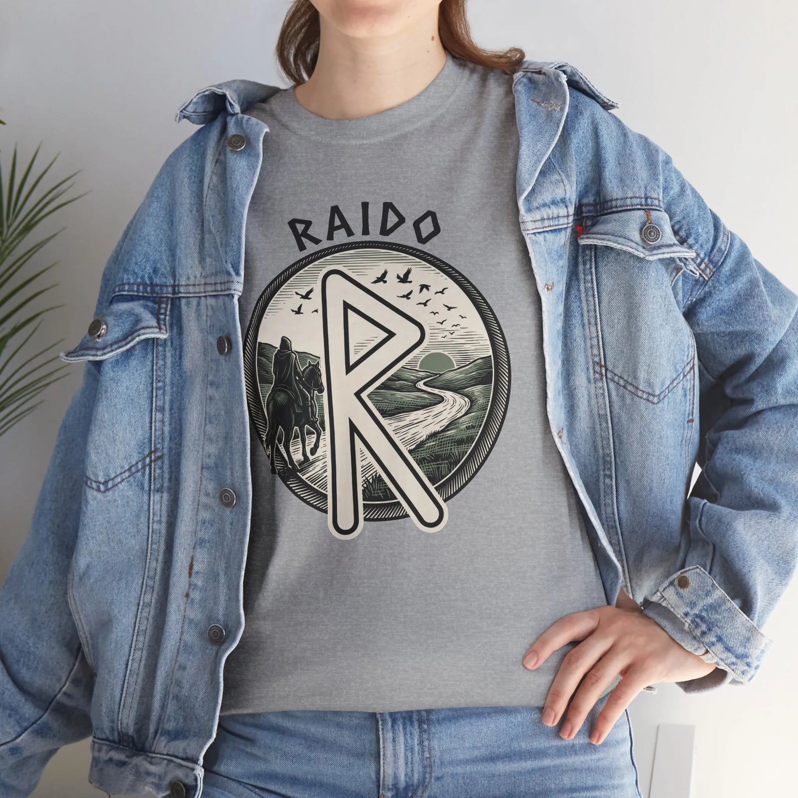 Raido Journey Rune Graphic T-Shirt - Heavy Cotton Classic Fit Tee - Unisex White