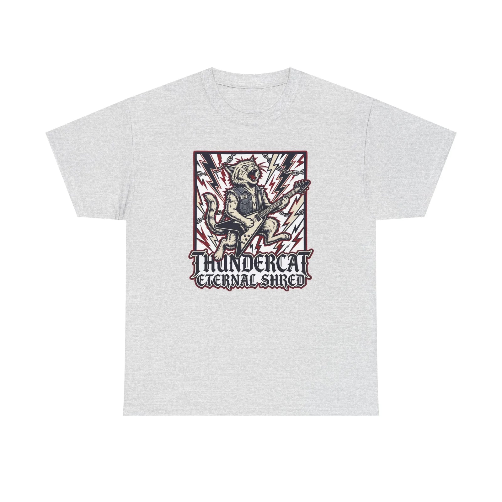 Guitar Solo Rocker Cat T-Shirt - Heavy Cotton Classic Fit Tee - Unisex White