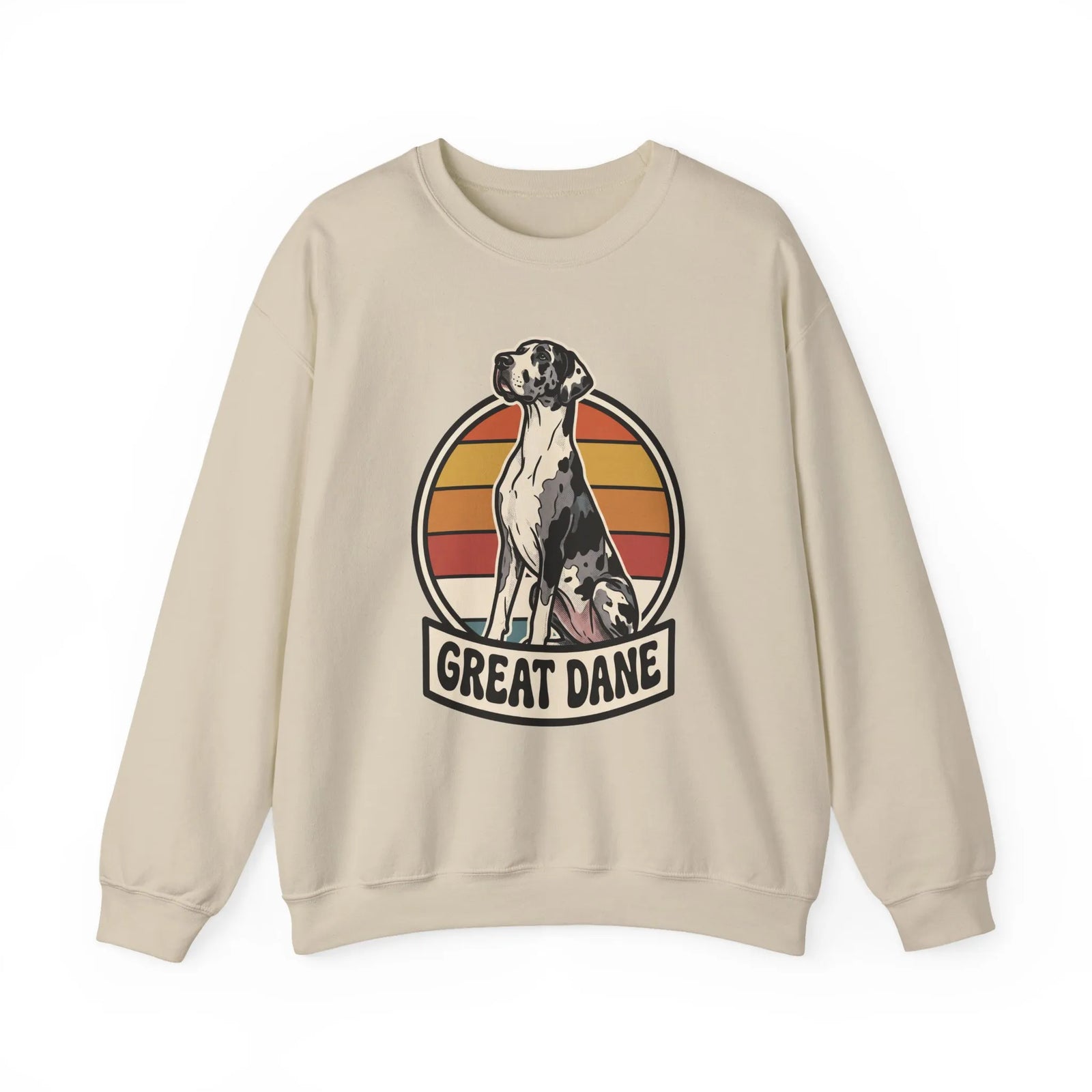 Great Dane Retro Sunset Breeds Sweatshirt - Heavy Blend Crewneck 50/50 Cotton Poly - Unisex White