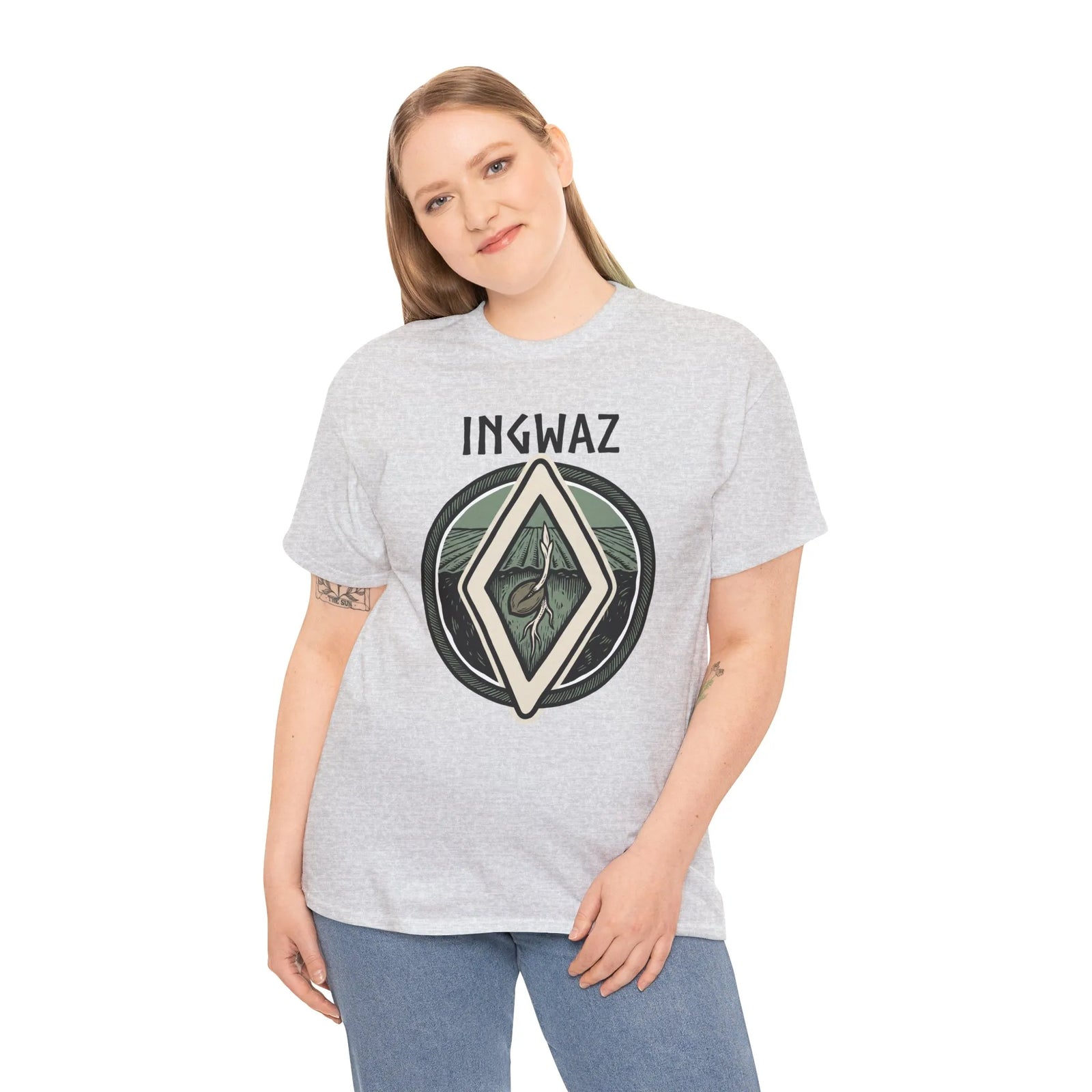 Ingwaz Seed Rune Graphic T-Shirt - Heavy Cotton Classic Fit Tee - Unisex White