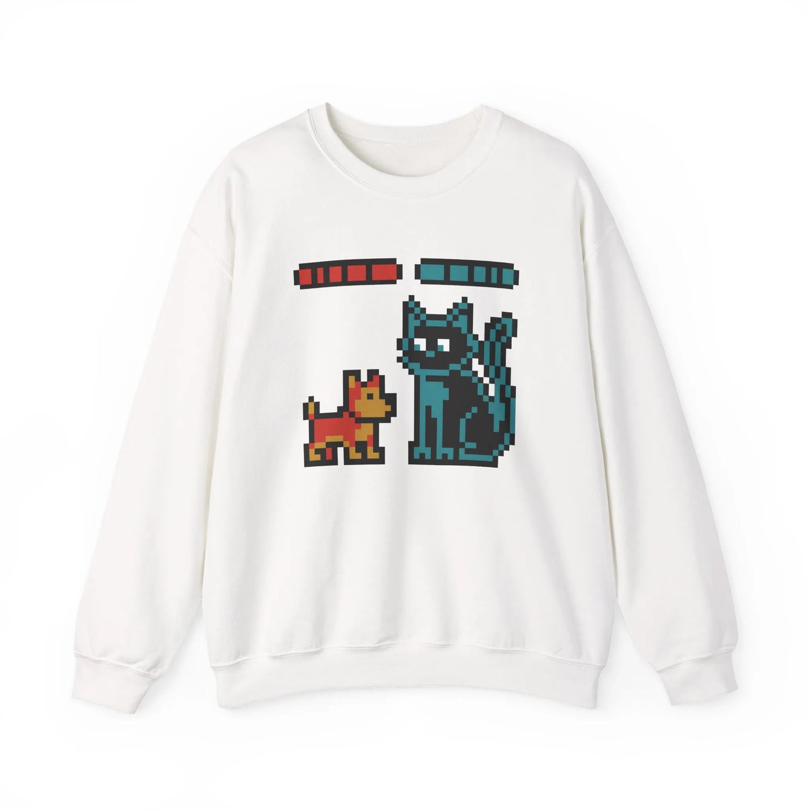 Pixel Gaming Dogs Boss Fight Sweatshirt - Heavy Blend Fleece Crewneck - Unisex White