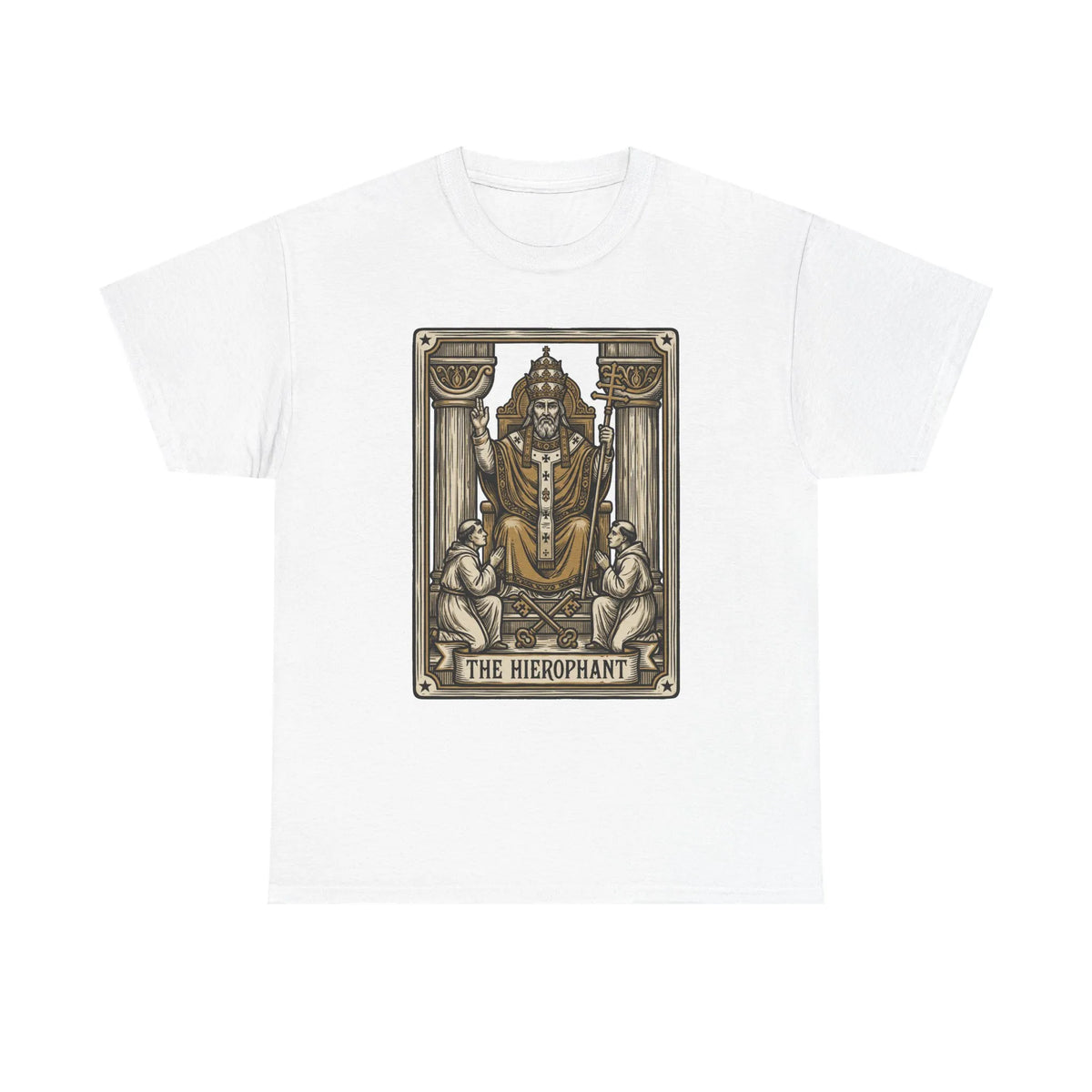 Hierophant Tarot Card Graphic T-Shirt - Heavy Cotton Classic Fit Tee - Unisex White