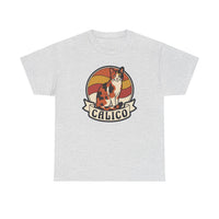 Calico Cat Retro Sunset Graphic T-Shirt - Heavyweight Classic Fit Tee - Unisex White