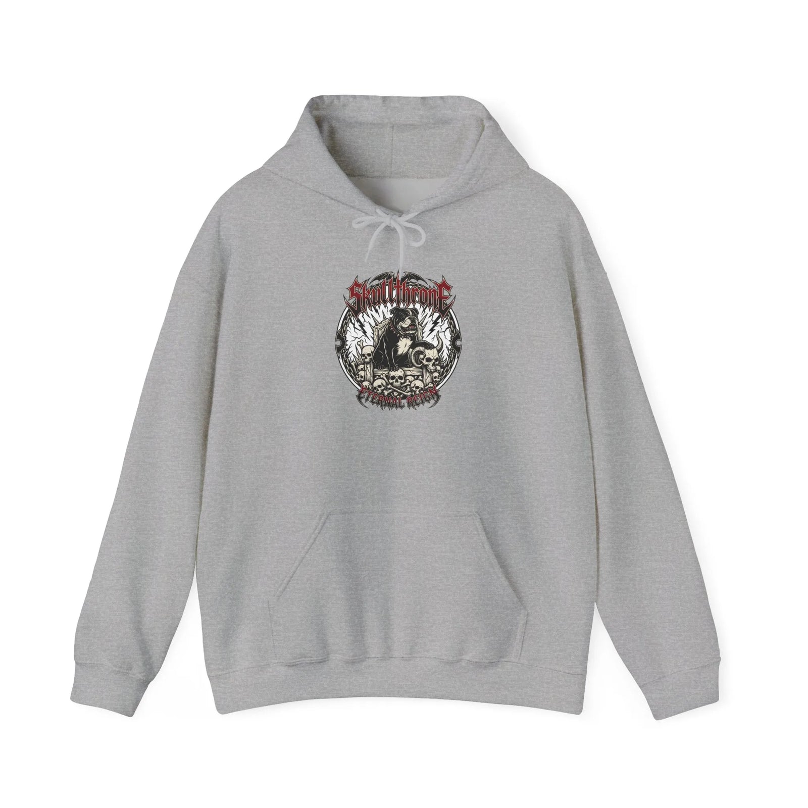 Skull Throne Rocker Dogs Graphic Hoodie - Heavy Blend Fleece Pullover - Unisex White