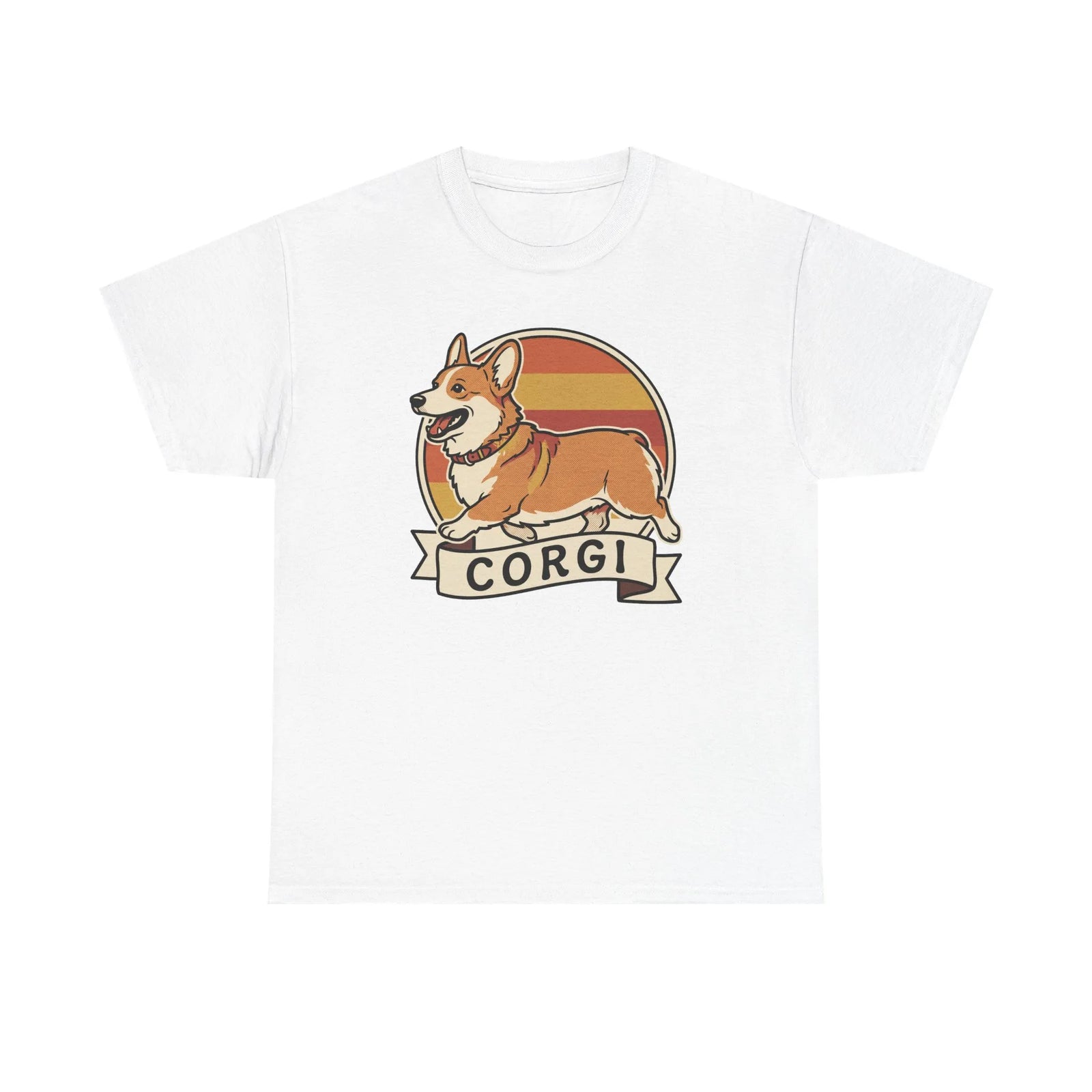 Corgi Retro 70s Sunset T-Shirt - Heavyweight Cotton Classic Fit Tee - Unisex White