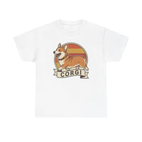 Corgi Retro 70s Sunset T-Shirt - Heavyweight Cotton Classic Fit Tee - Unisex White
