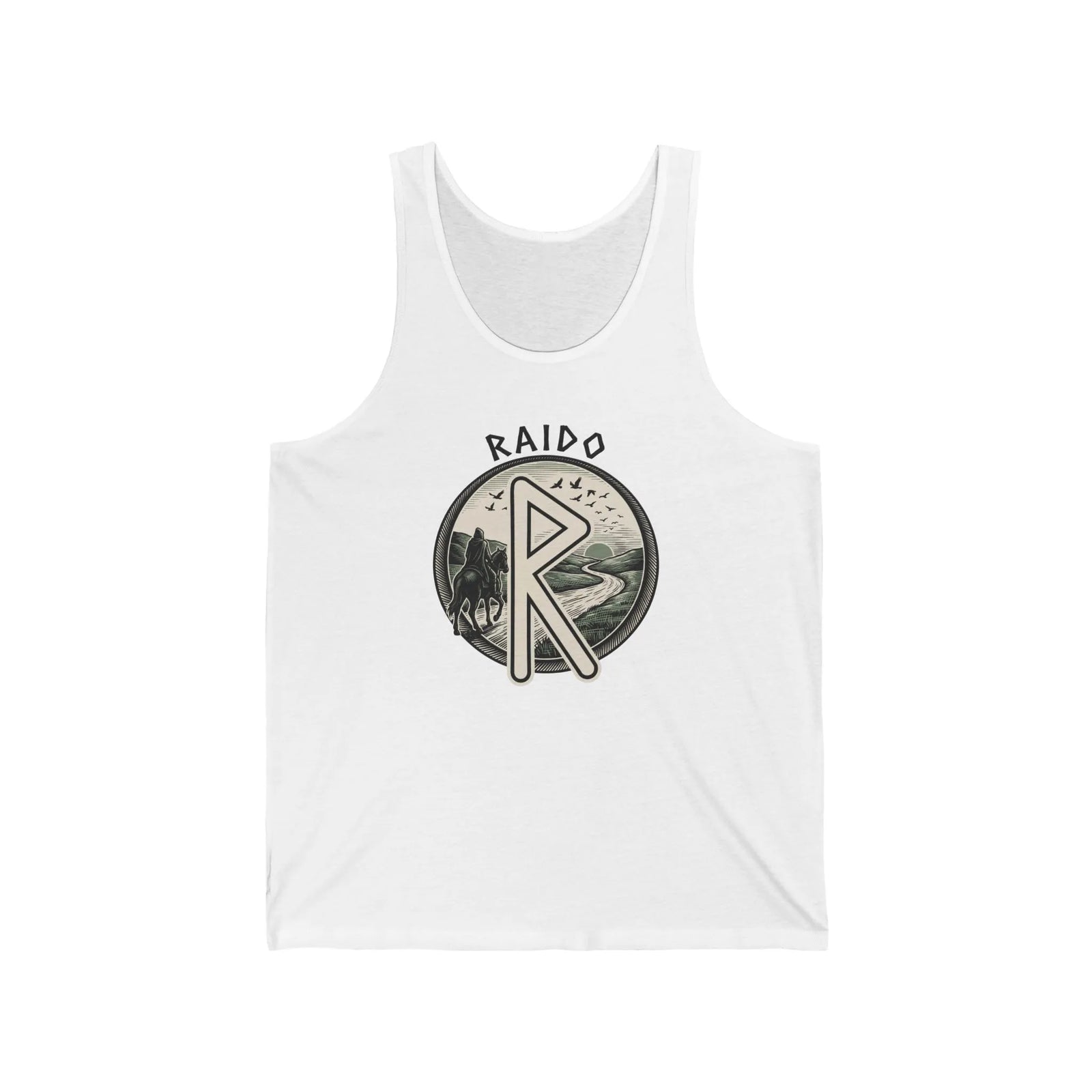 Raido Rune Journey Graphic Tank Top - Soft Combed Cotton Jersey Fit - Unisex Athletic Heather