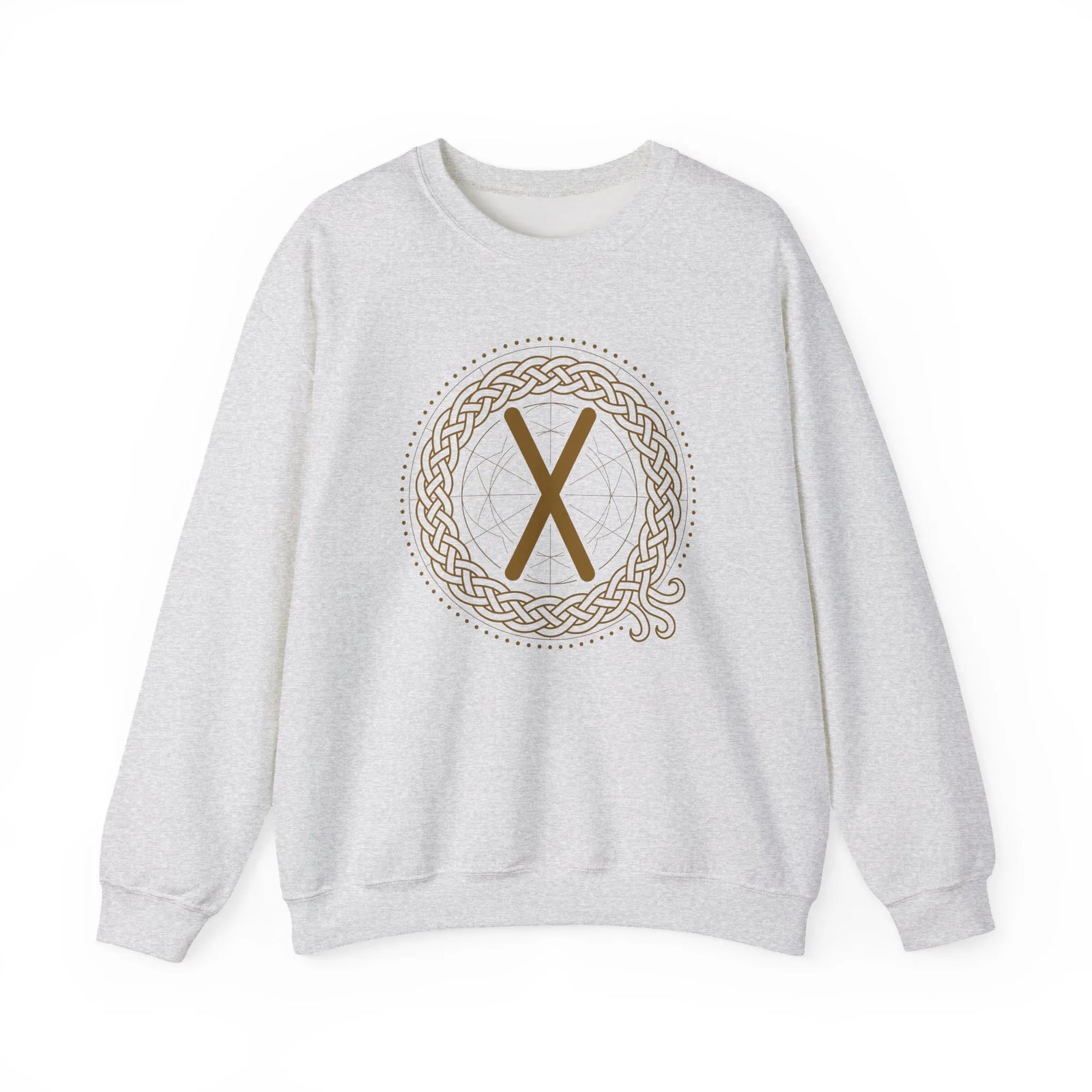 Gebo Rune Celtic Knotwork Sweatshirt - Classic Fit Fleece Crewneck - Unisex White