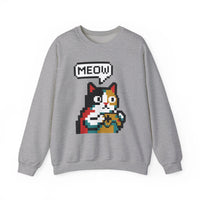 8-Bit Pixel Gaming Cat Sweatshirt - Heavy Blend Crewneck Classic Fit - Unisex White