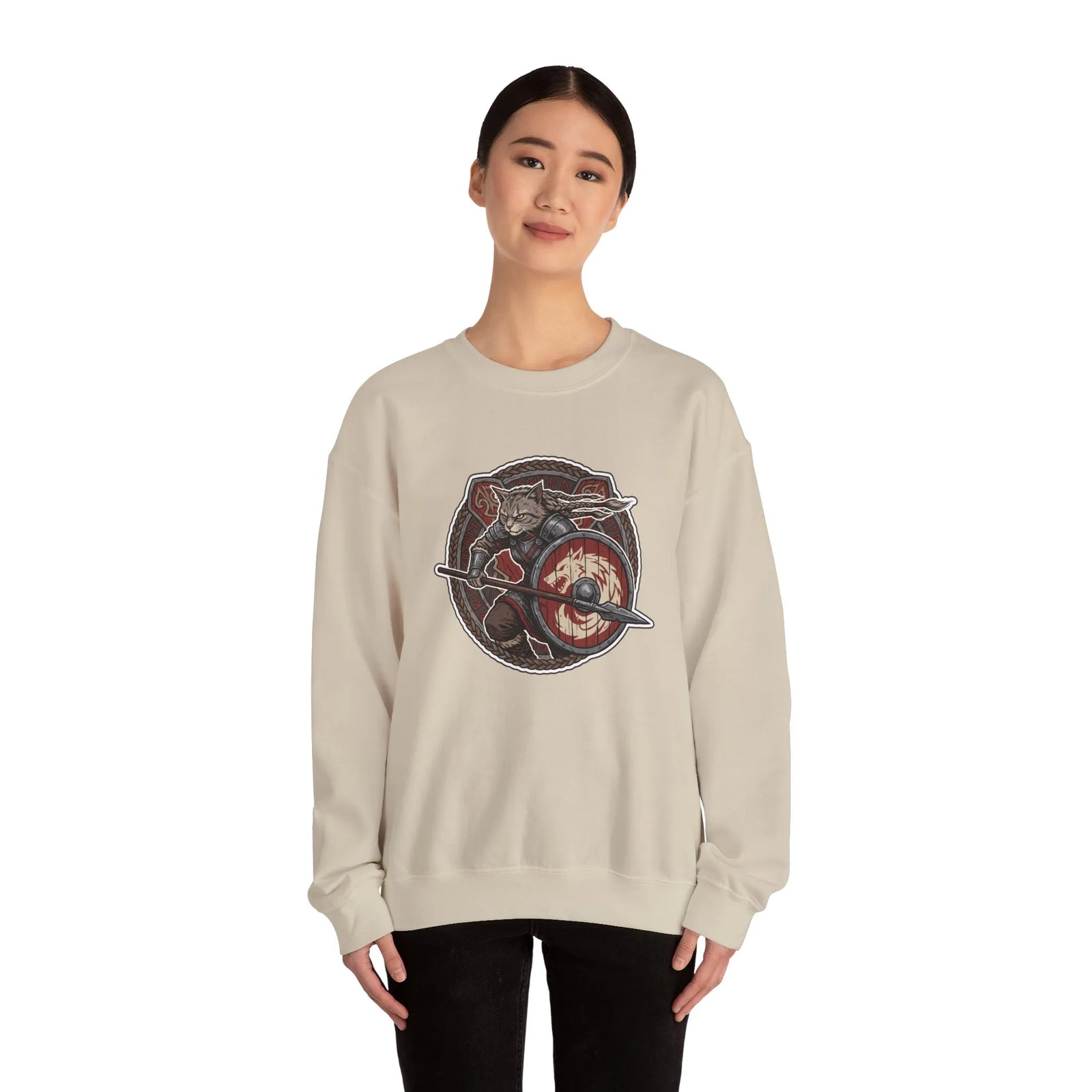 Shieldmaiden Viking Berserker Cats Sweatshirt - Heavy Blend Fleece Crewneck - Unisex White