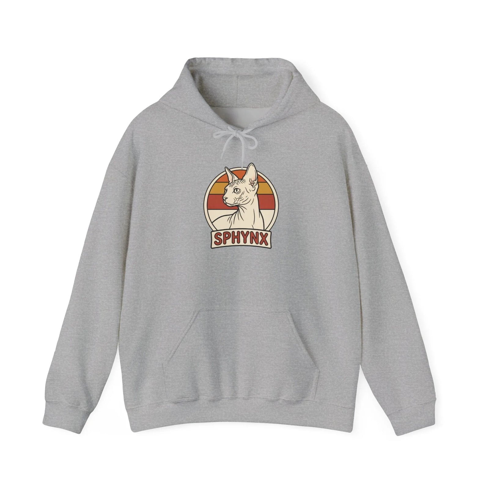 Sphynx Cat Retro Sunset Hoodie - Soft Blend Fleece Pullover - Unisex Ash