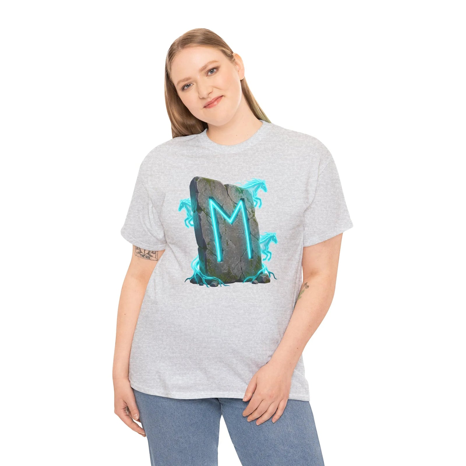 Ehwaz Rune Twin Horse T-Shirt - Heavyweight 100% Cotton Classic Tee - Unisex White