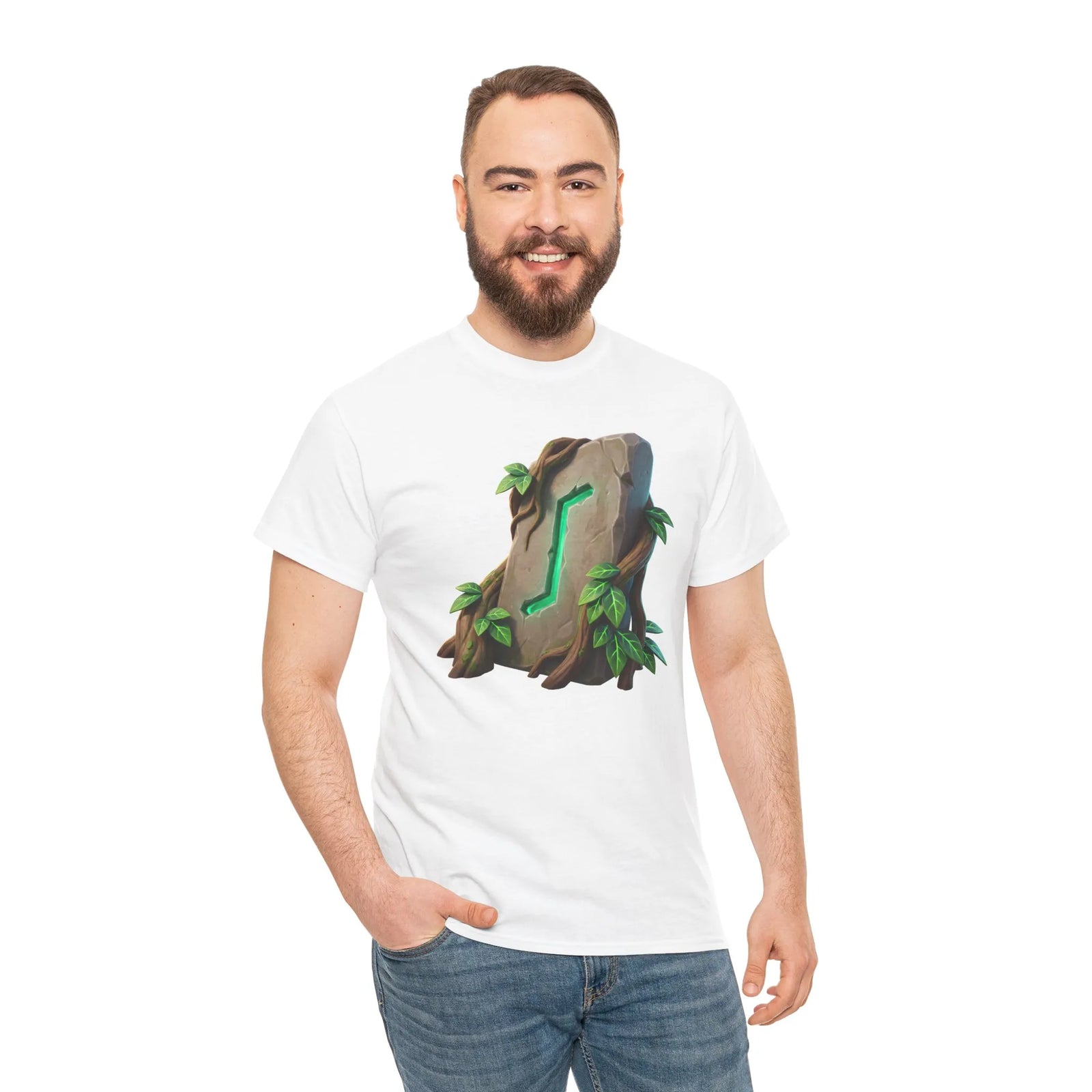 Eihwaz Yew Tree Rune T-Shirt - Heavy 100% Cotton Classic Fit - Unisex White