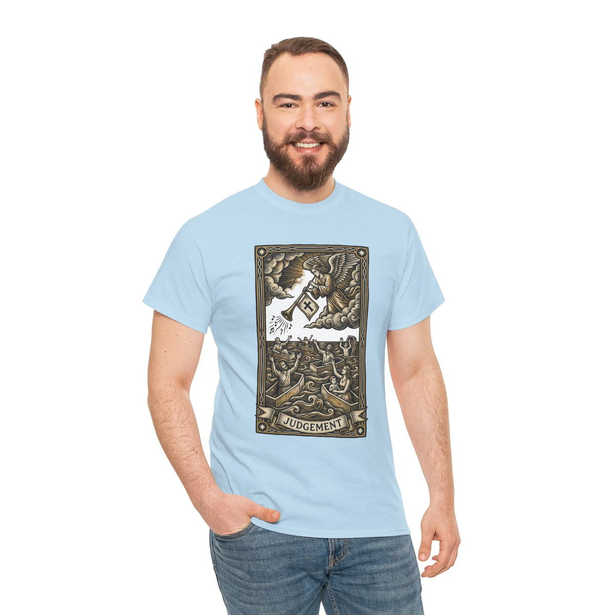 Judgement Angel Graphic T-Shirt - Heavy Cotton Classic Fit Tee - Unisex White