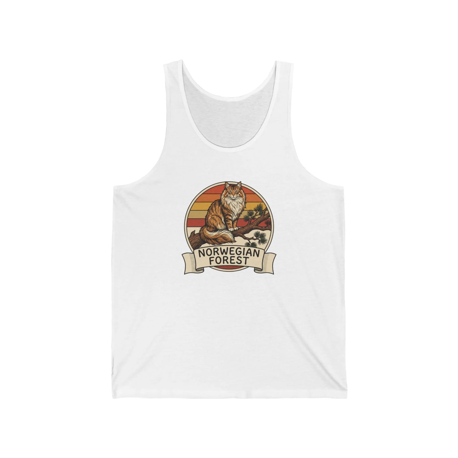 Norwegian Forest Cat Retro Sunset Tank Top - Lightweight Combed Cotton Jersey - Unisex Athletic Heather