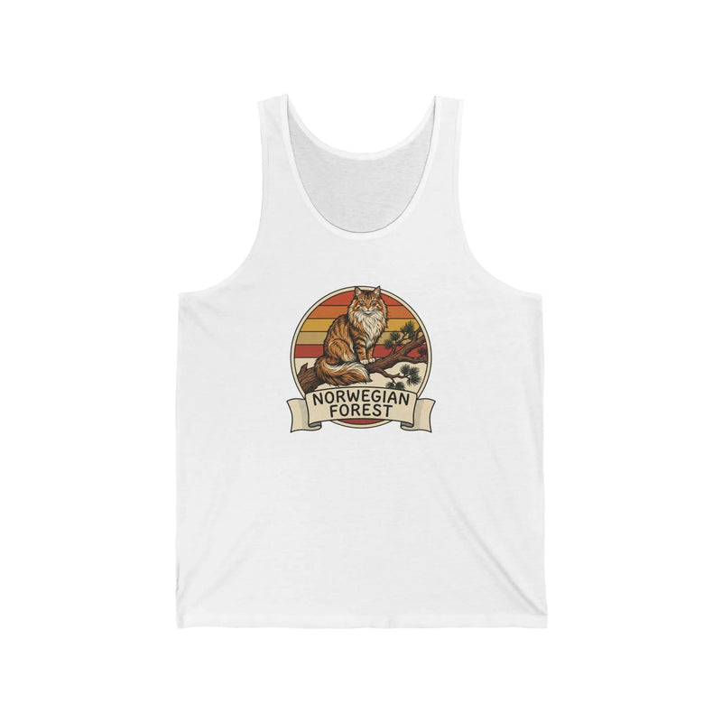 Norwegian Forest Cat Retro Sunset Tank Top - Lightweight Combed Cotton Jersey - Unisex Athletic Heather