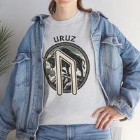 Uruz Runic Bull Graphic T-Shirt - Heavyweight Cotton Classic Fit Tee - Unisex White