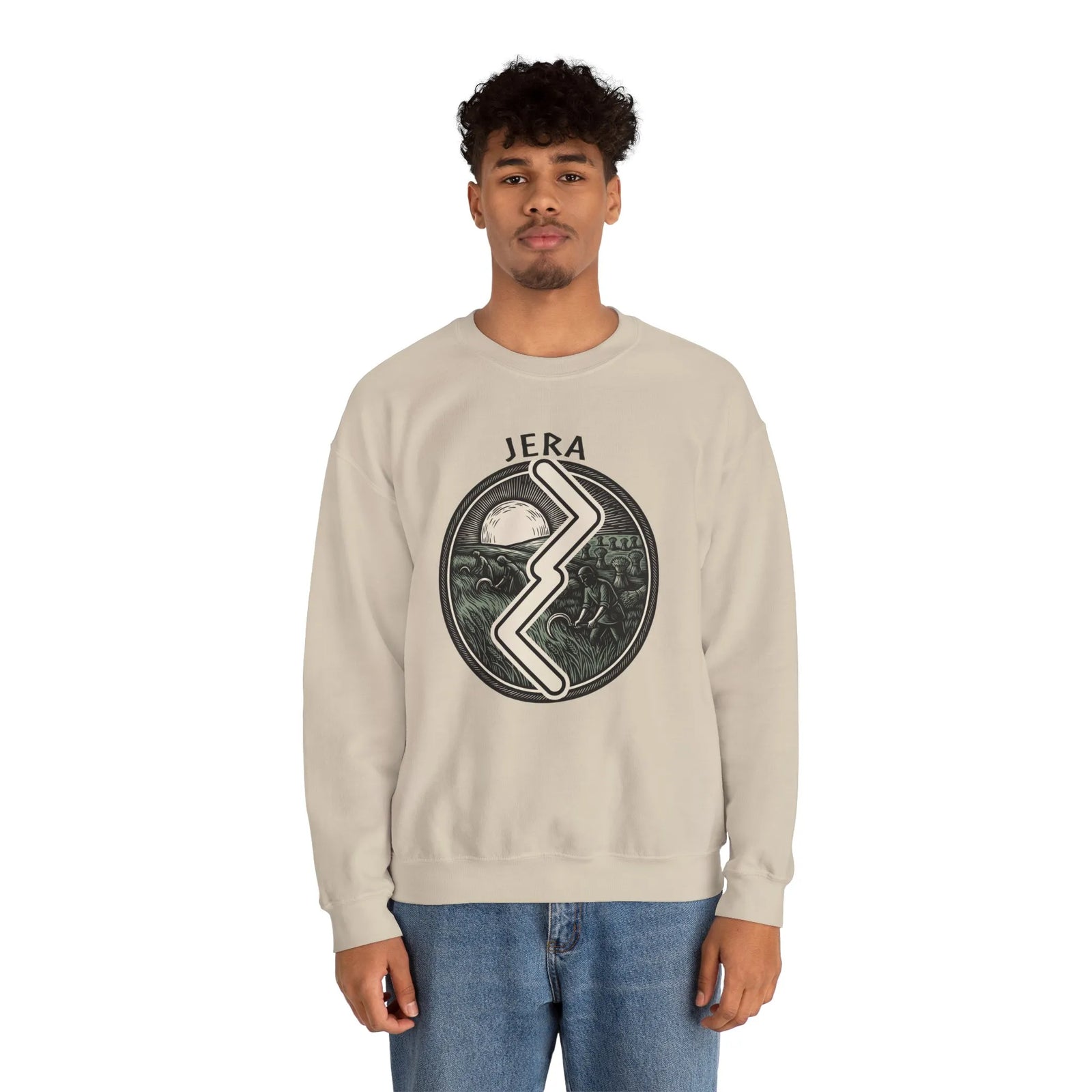 Jera Rune Harvest Field Sweatshirt - Medium Weight Cotton Blend Crewneck - Unisex White