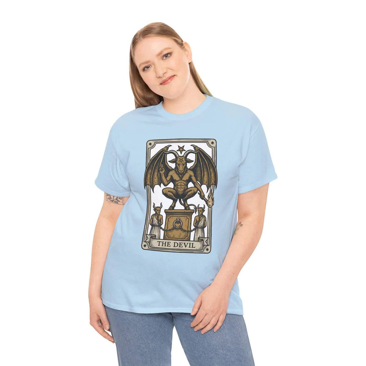 The Devil Tarot Card Graphic T-Shirt - Heavy Cotton Classic Fit Tee - Unisex White