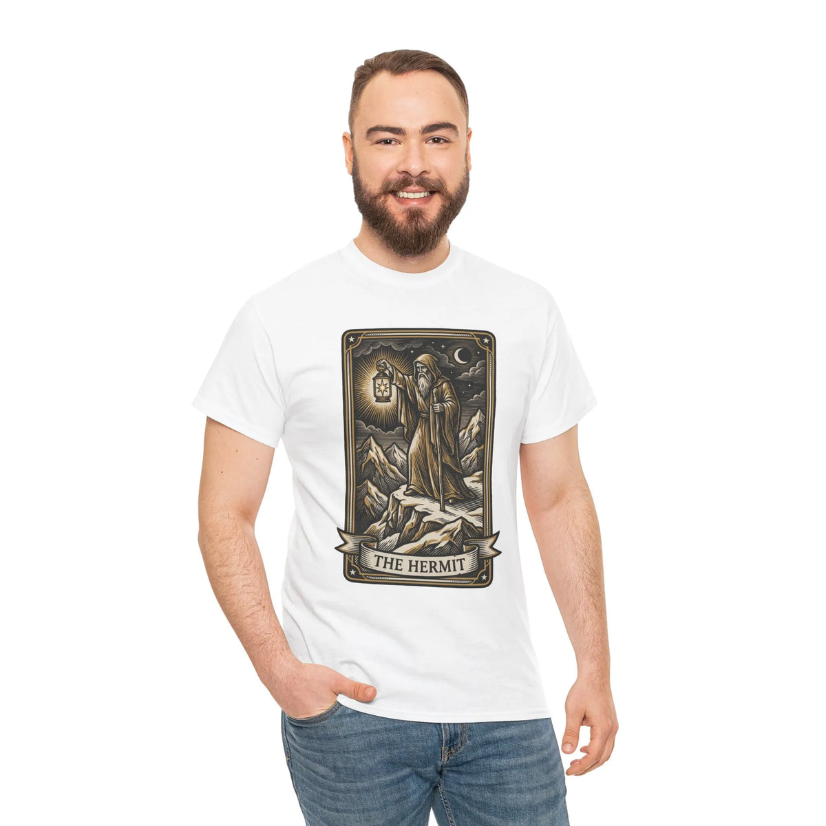 The Hermit Tarot T-Shirt - Medium Weight Cotton Classic Tee - Unisex White