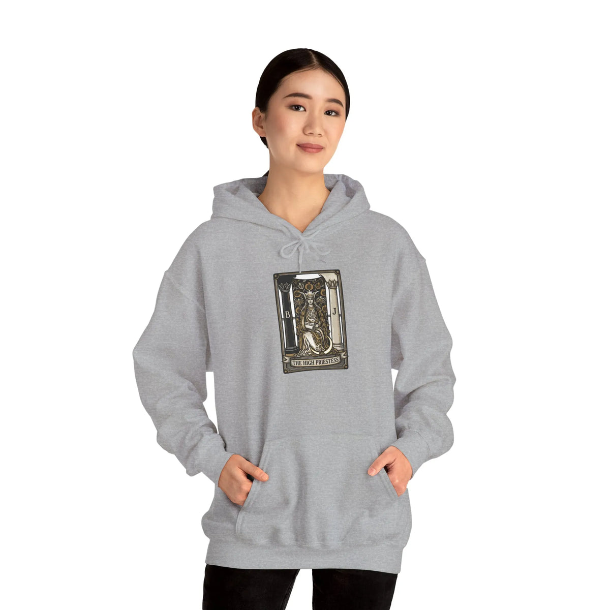 High Priestess Tarot Card Hoodie - Heavy Blend Fleece Pullover - Unisex White