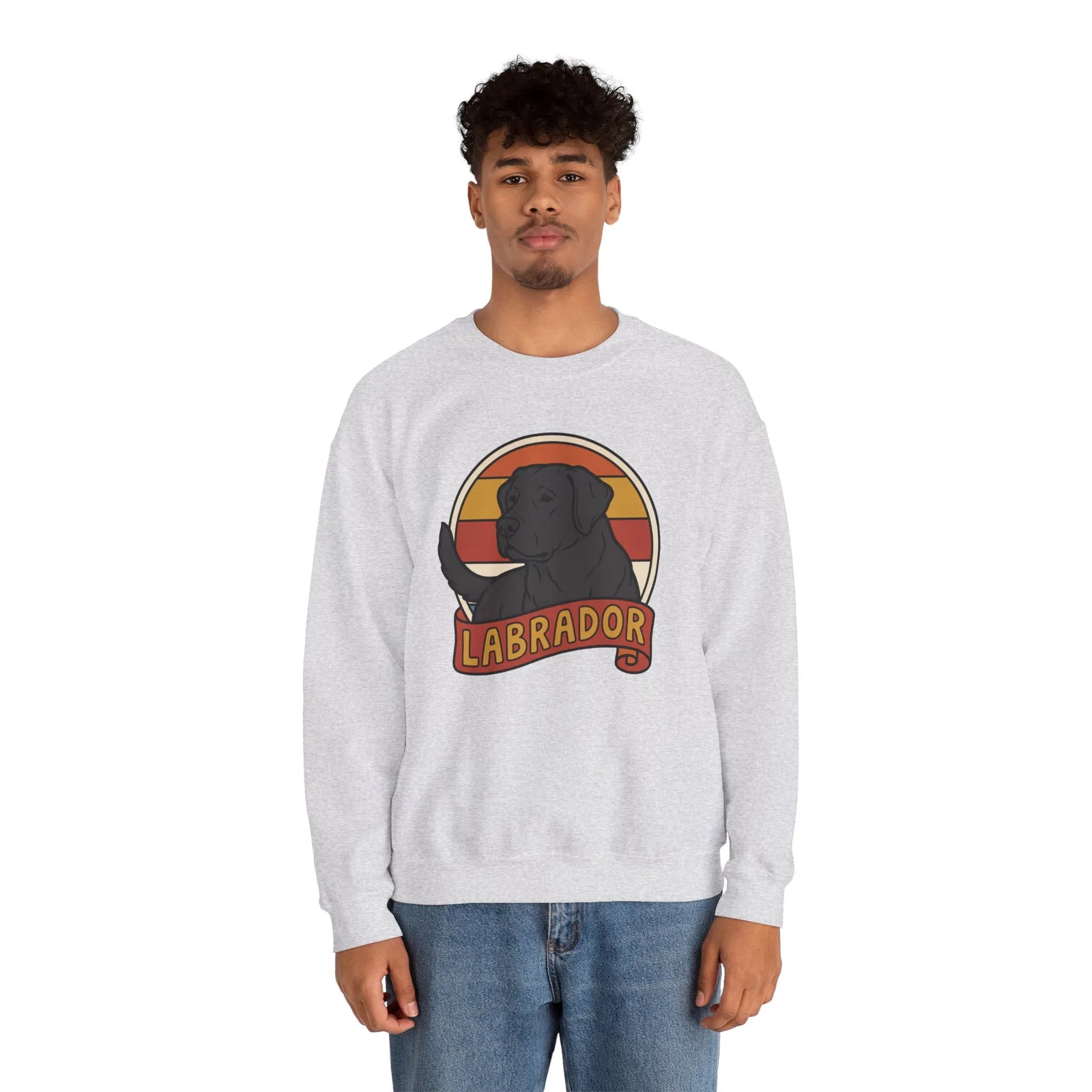 Labrador Retro 70s Sunset Sweatshirt - Heavy Blend Fleece Crewneck - Unisex White