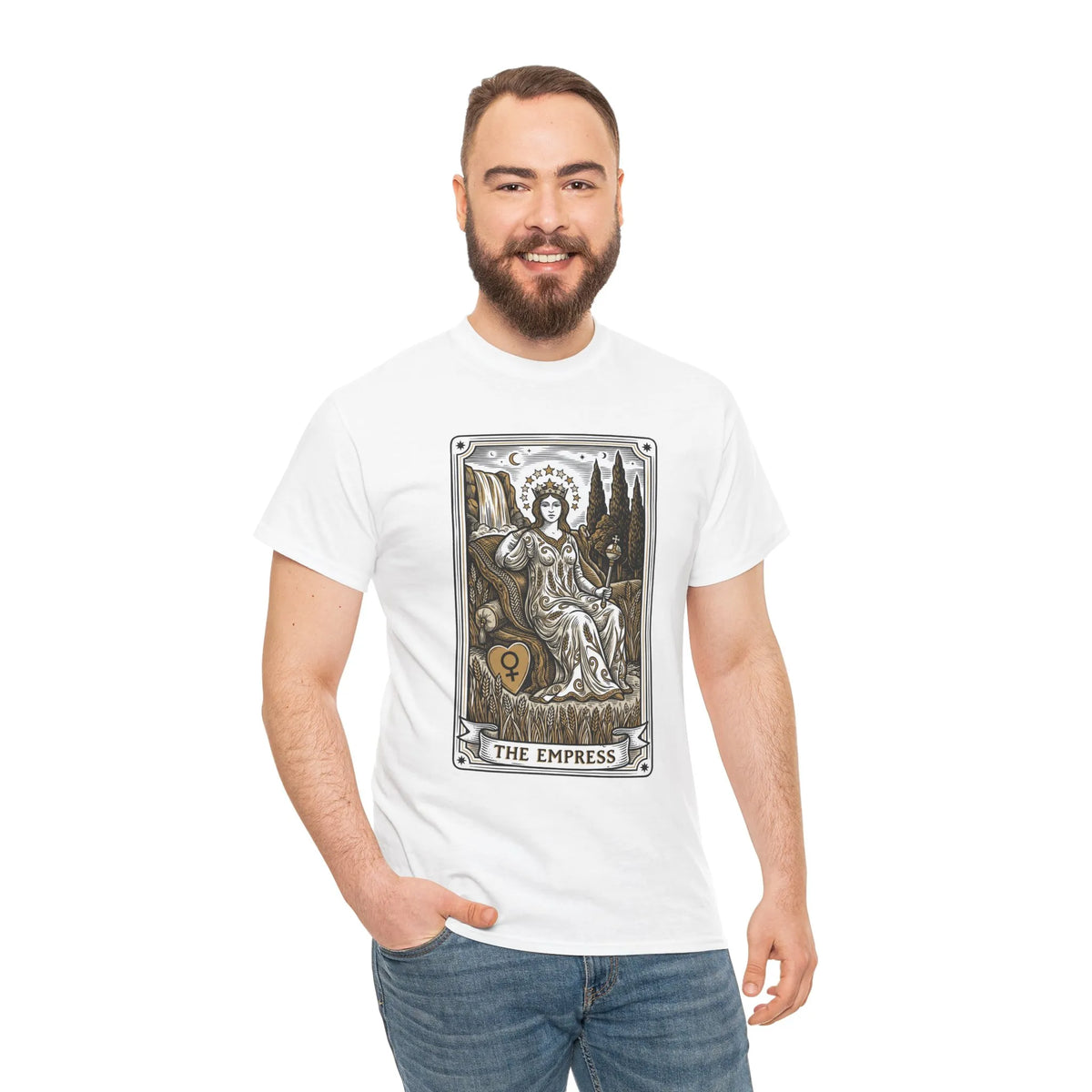 Empress Tarot Card Graphic T-Shirt - Heavy Cotton Classic Fit Tee - Unisex White