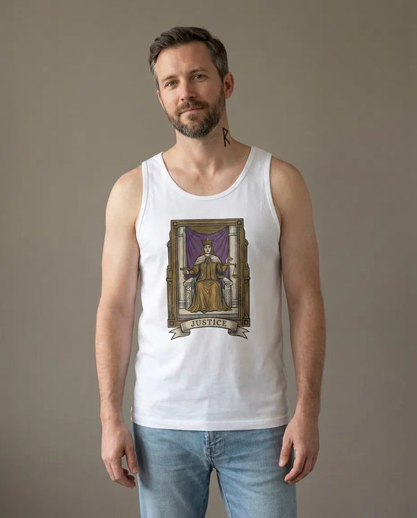 Justice Tarot Card Tank Top - Lightweight Combed Cotton Retail Fit - Unisex Athletic Heather