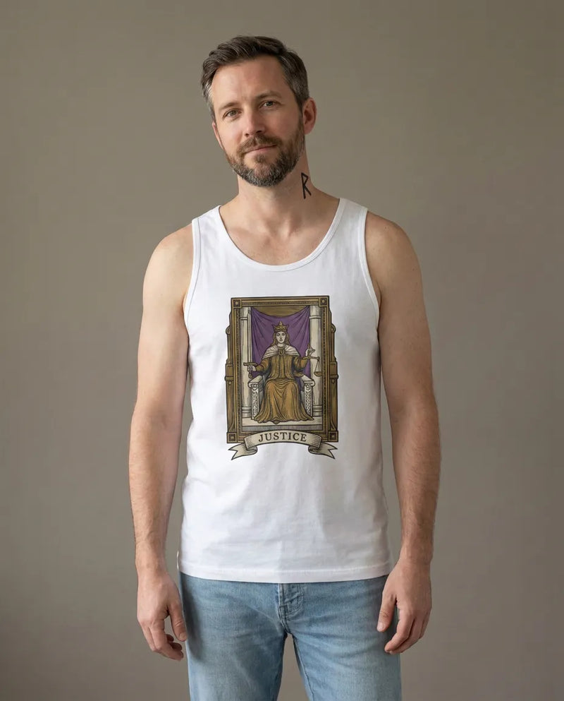 Justice Tarot Card Tank Top - Lightweight Combed Cotton Retail Fit - Unisex Athletic Heather