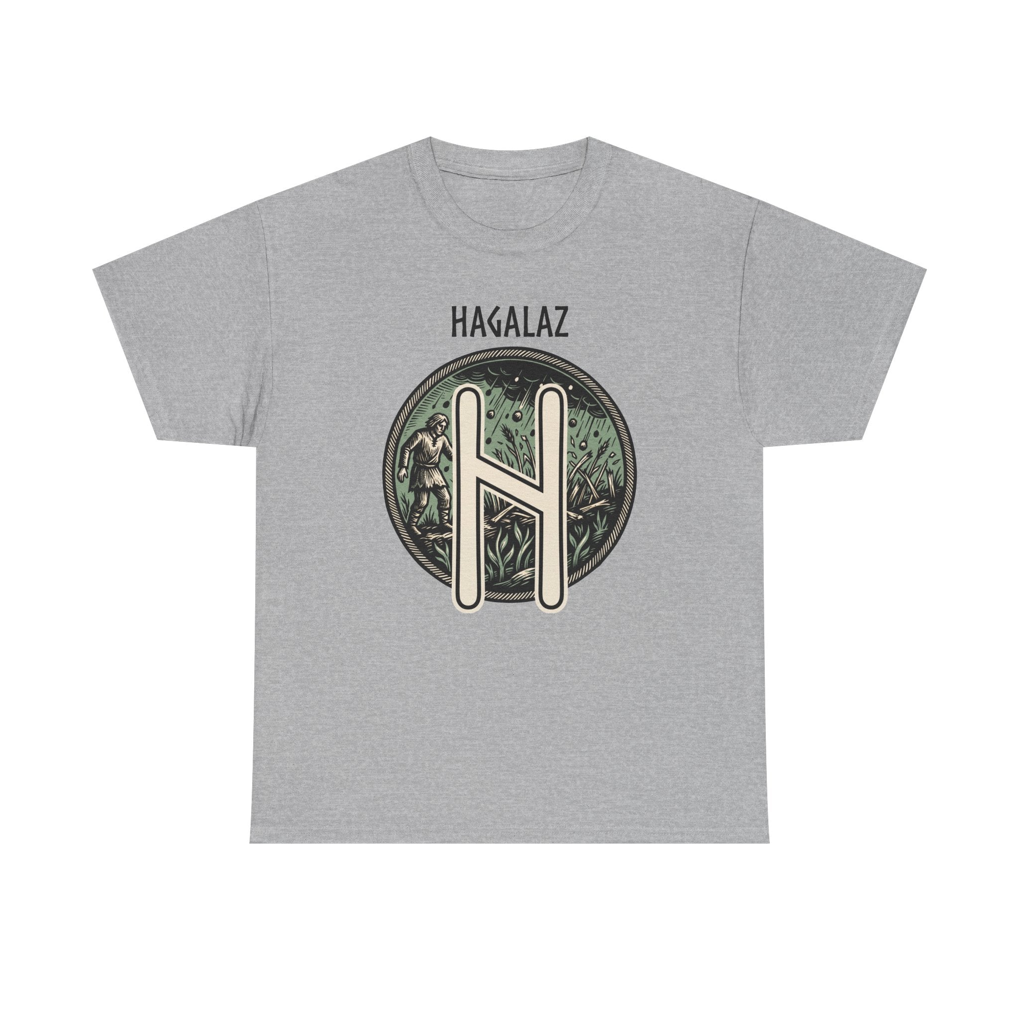 Hagalaz Rune Nordic Graphic T-Shirt - Heavy Cotton Classic Fit Tee - Unisex White