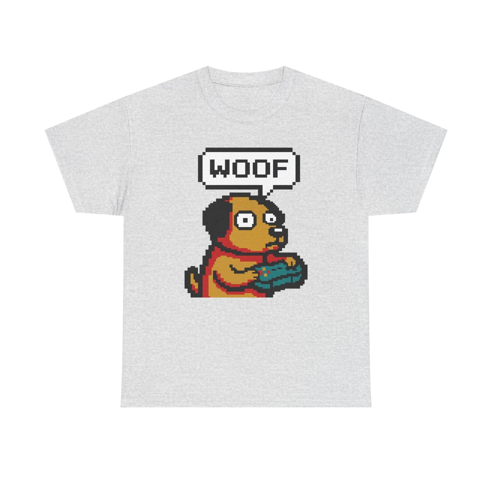 8-Bit Pixel Gaming Dog T-Shirt - Heavy Cotton Classic Fit Tee - Unisex White