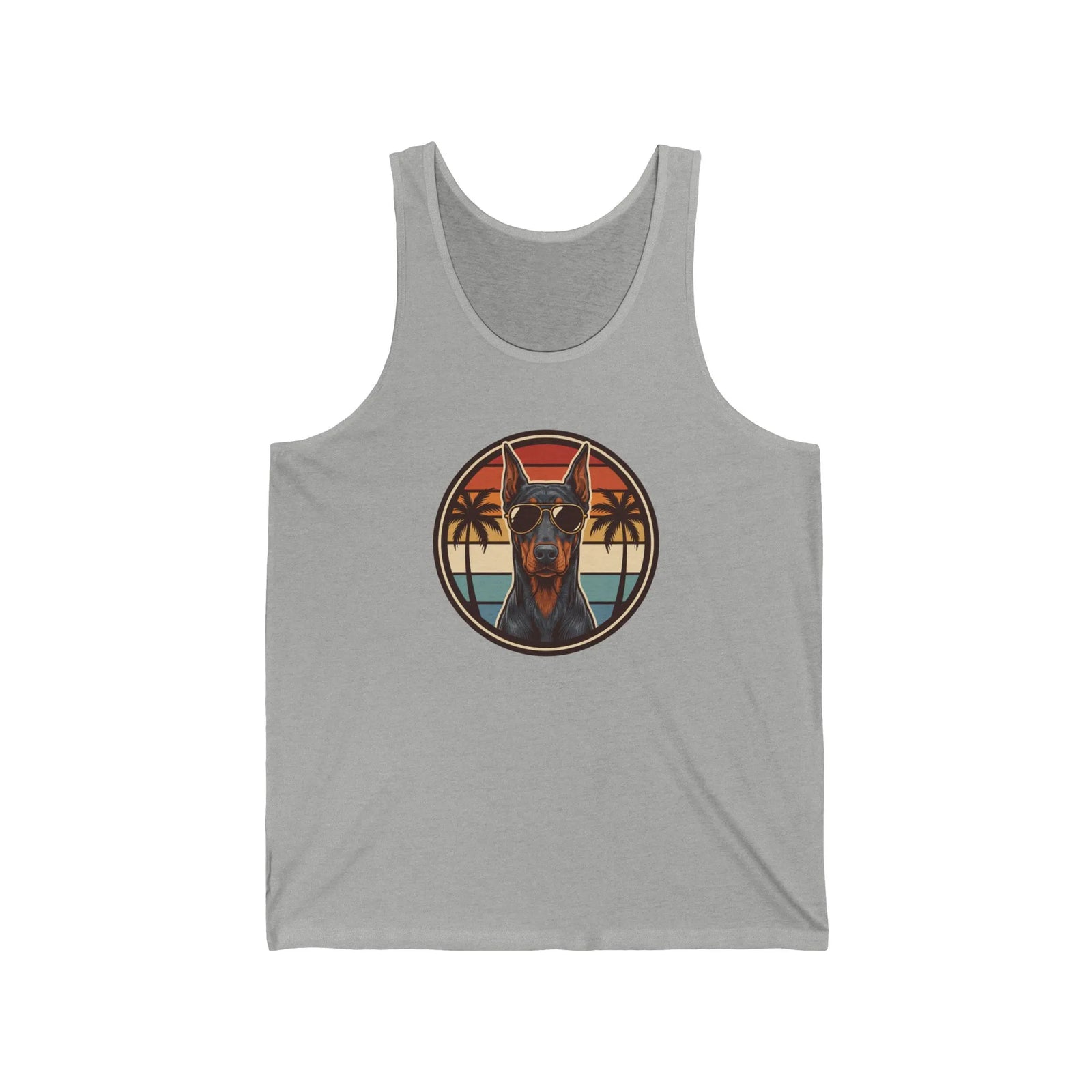 Doberman Cool Dogs 70s Sunset Tank Top - Lightweight Airlume Combed Cotton Jersey - Unisex Athletic Heather
