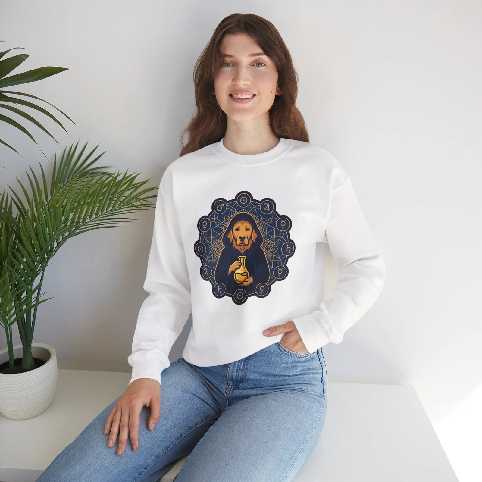 Alchemist Dog Sacred Geometry Spirit Sweatshirt - Heavy Blend Fleece Crewneck - Unisex Ash
