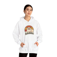 Ragdoll Cat Retro 70s Sunset Hoodie - Soft Blend Fleece Pullover Hoodie - Unisex White