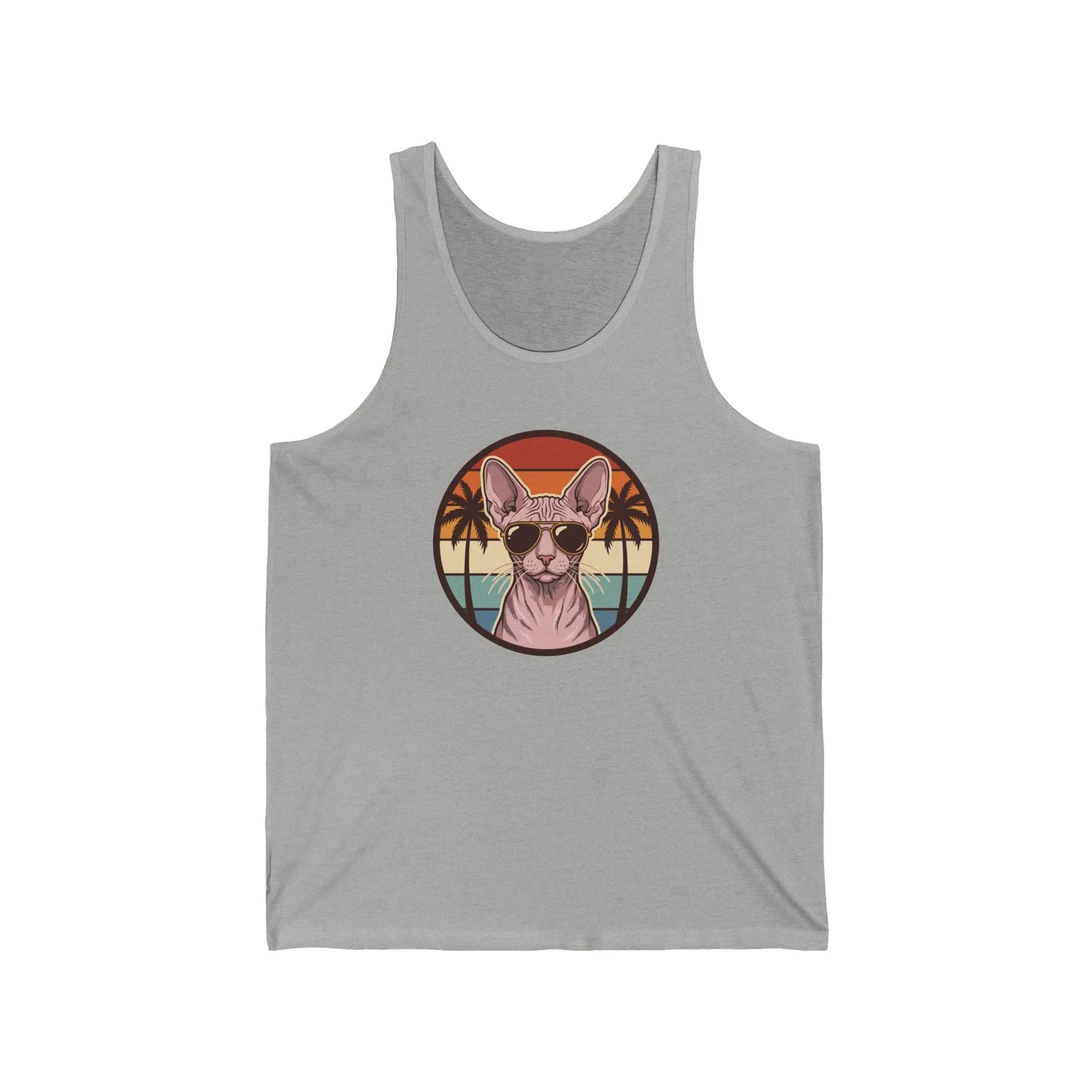 Sphynx Cat 70s Sunset Aviators Tank Top - Lightweight Airlume Cotton Retail Fit - Unisex Athletic Heather