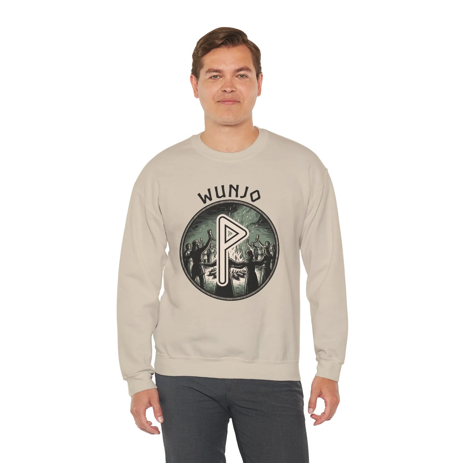 Wunjo Rune Joy Celebration Sweatshirt - Heavy Blend Cotton Poly Crewneck - Unisex White